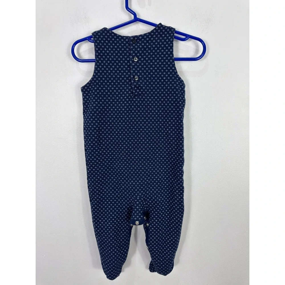Ralph Lauren Footed Coverall Baby 9M Navy Blue Pima Cotton Diamond Knit Romper